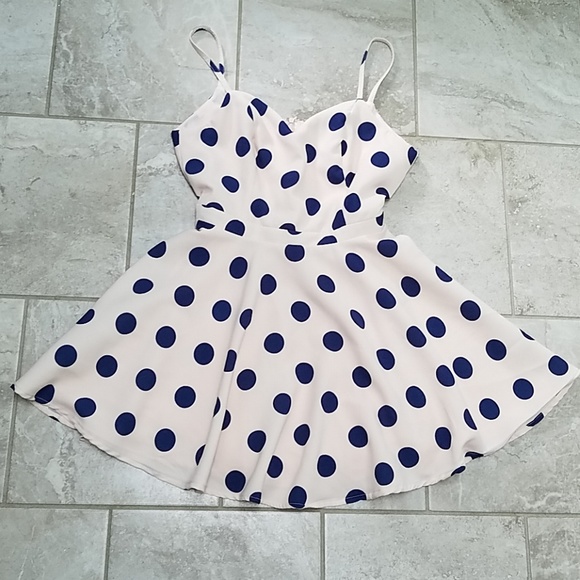 LTX Sportswear Pink Navy Polka Dot Dress L - Picture 3 of 6